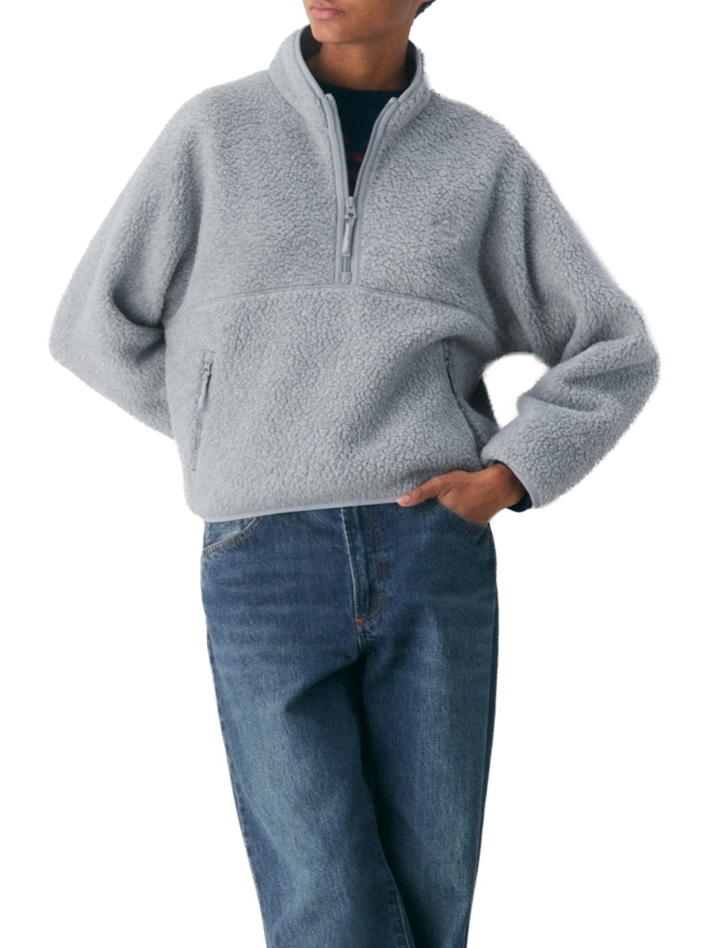 Tna Polartec Thermal 1/2 Zip Hip Sweater in Heather Athletic Grey